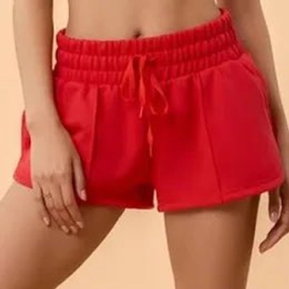 Blogilates Marshmallow Dolphin Short Red XS Athletic Smocked Waist
